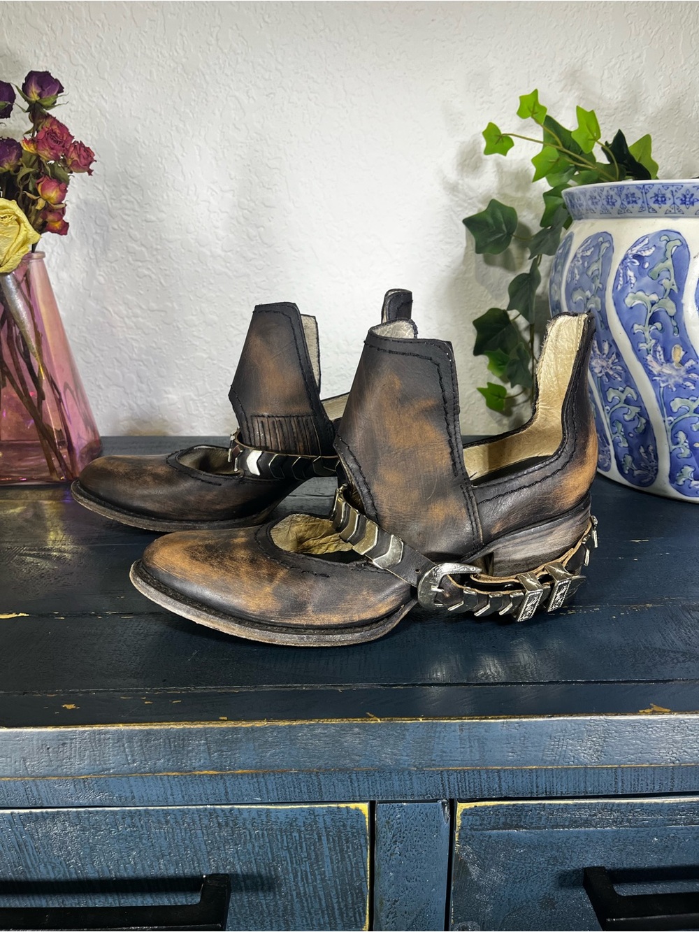 freebird Blade Black Leather Wooden Heeled Boots with Silver Buckle 8 - Picture 4 of 13